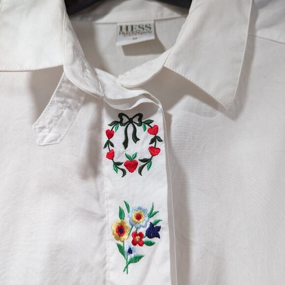 Hess Frackmann Trachten Vintage Baumwolle Floral Stitched Button Up Blouse Sz XL - Picture 6 of 9